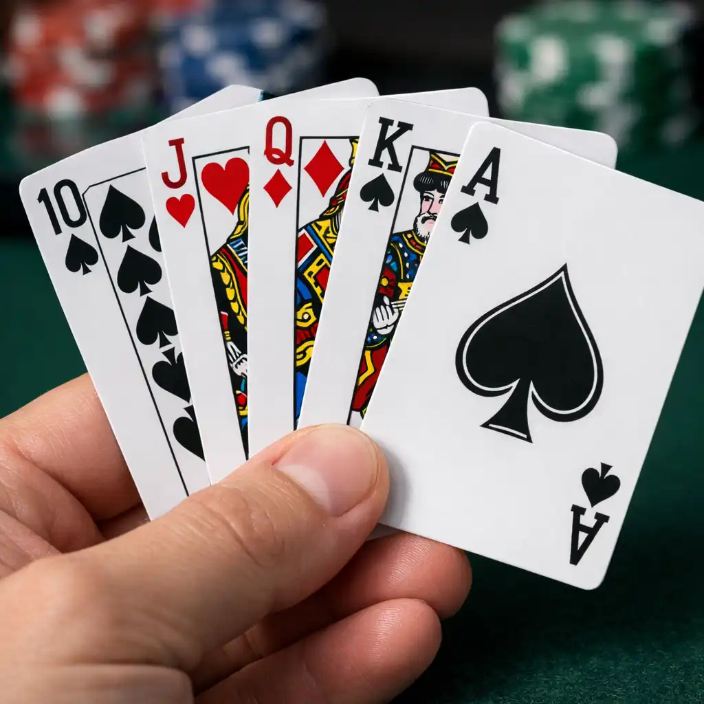 Detail plastových pokerových karet v ruce hráče